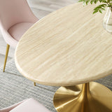 Lippa 60Ó Oval Artificial Travertine  Dining Table