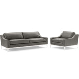 Harness Stainless Steel Base Leather Sofa &amp; Armchair Set