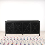 Black Solid Metallic Bronze Finish Sideboard With 4 Glass Cabinet Doors