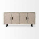 Light Brown Solid Wood Sideboard With 4 Fabric Covered Cabinet Doors