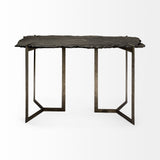 Rectangular Black Live Edge Slate Console Table With Double Pedestal Base