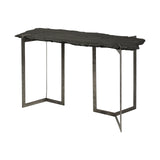 Rectangular Black Live Edge Slate Console Table With Double Pedestal Base