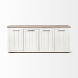 Brown Solid Mango Wood Top &amp; White Frame Sideboard With 4 Cabinet Doors