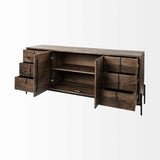 Brown Solid Wood Sideboard With 6 Drawers And 2 Cabinet Doors