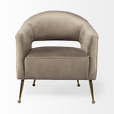 29" Taupe And Brass Velvet Arm Chair