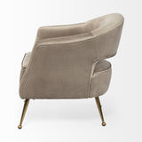 29" Taupe And Brass Velvet Arm Chair