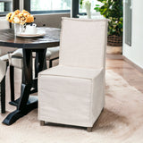 Natural Upholstered Linen Curved Back Dining Arm Chair