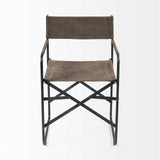 Brown Leather With Black Iron Frame Dining Chair