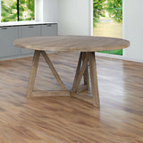 60" Round Brown Solid Wood Top And Base Dining Table