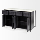 Solid Iron Black Body White Marble Top Kitchen Island With 4 Drawer