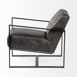 Ebony Genuine Leather Wrapped Accent Chair With Metal Frame