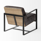 Ebony Genuine Leather Wrapped Accent Chair With Metal Frame