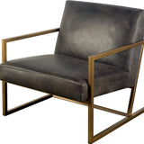 Black Leather Seat Accent Chair With Gold Metal Frame