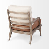 Brown Leather Seat Accent Chair With Off White Fabric