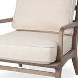 Brown Leather Seat Accent Chair With Off White Fabric