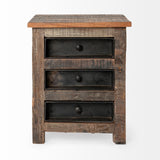 Medium Brown Wood Square Top End Table With Rustic Metal Drawers