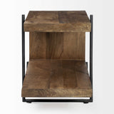 Medium Brown Wood U Shaped Side Table With Extended Storage Shelf