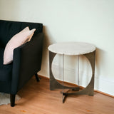 Round Live-Edge Side Table With Marble Top And Gold Metal Base