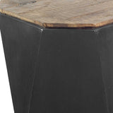 Black Metal And Natural Wood Hinged-Top Side Table