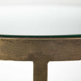 Round Glass Top Metal Side Table With Marble Shelf On Bottom