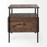 Square Top End Table With Dark Brown Wood And Iron Black Frame