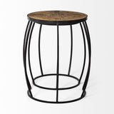 Set Of 2 Brown Wooden Round Top Accent Tables With Black Metal Frame Nesting