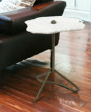 White Marble Top Accent Table With Triangluar Gold Iron Base