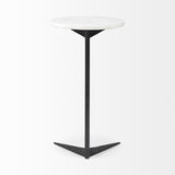 White Marble Round Top Accent Table With Black Iron Base