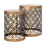 Set Of 2 Cylindrical Gold Metal Accent Tables