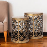 Set Of 2 Cylindrical Gold Metal Accent Tables