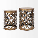 Set Of 2 Cylindrical Gold Metal Accent Tables