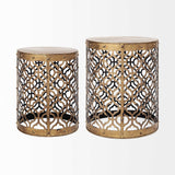 Set Of 2 Cylindrical Gold Metal Accent Tables