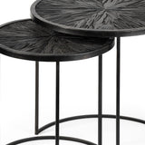 Set Of 3 Brown Wood Round Top Accent Tables With Iron Nesting