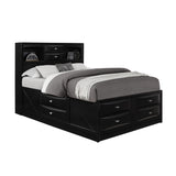 Solid Wood Full Black Eight Drawers Bed