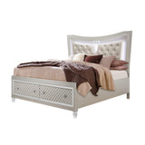 Champagne Tone Queen Bed With Padded Headboard Led Lightning 2 Drawer