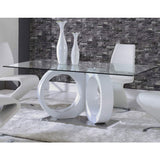 White Tone Geometrical Style Base With Rectangular Glass Top Dining Table