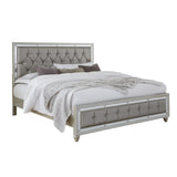 Silver Champagne Tone Queen Bed Padded Headboard Padded Footboard Mirror Trim Accents