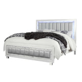 Modern Luxurious White Full Bed With Padded Headboard Led Lightning