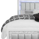 Modern Luxurious White Full Bed With Padded Headboard Led Lightning