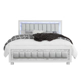 Modern Luxurious White Queen Bed With Padded Headboard Led Lightning