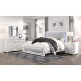 Modern Luxurious White Queen Bed With Padded Headboard Led Lightning