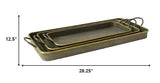 Set Of 3 Nesting Galvanized Metal And Gold Serving Trays