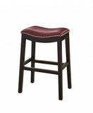 26" Dark Red And Espresso Solid Wood Backless Counter Height Bar Chair