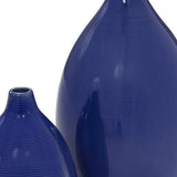 Set Of 2 Deep Indigo Blue Ceramic Bulb Vases