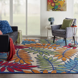 8' X 11' Ivory And Blue Floral Indoor Outdoor Area Rug