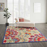 4' X 6' Blue And Ivory Floral Indoor Outdoor Area Rug