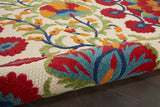 7' X 10' Red And Ivory Floral Indoor Outdoor Area Rug