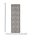 2' X 6' Gray Floral Indoor Outdoor Area Rug