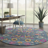 8' X 10' Blue And Orange Floral Power Loom Area Rug