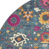 8' Blue And Orange Round Floral Power Loom Area Rug